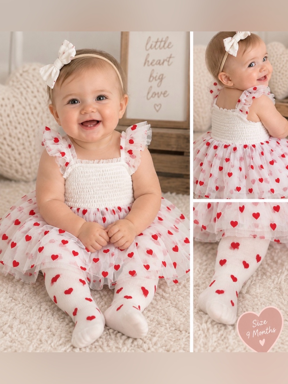 Btween baby velvet heart tulle dress with matching tights